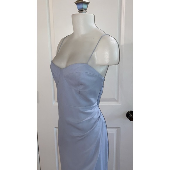 BHLDN Anthropologie Caron Light Blue Midi‎ Ruched Dress Size 16 Wedding Party - Picture 3 of 16